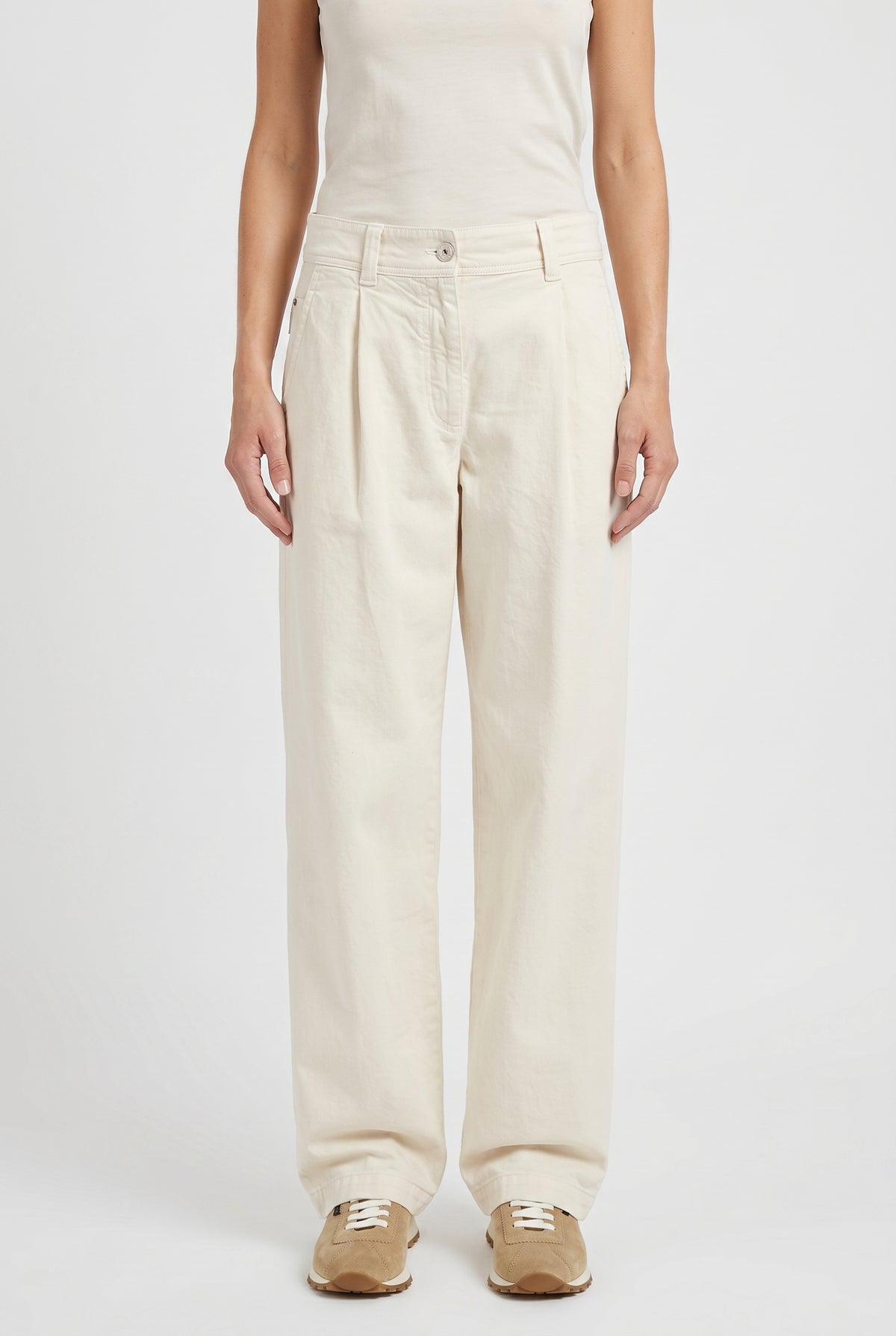 BRUNELLO CUCINELLI WOMEN'S OFF WHITE RELAXED COTTON TROUSERS
