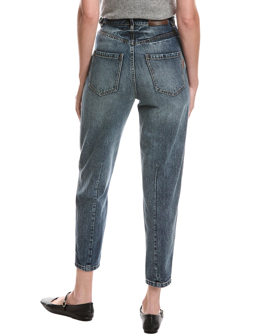 BRUNELLO CUCINELLI WOMEN'S MEDIUM BLUE DENIM TAPERED TROUSERS