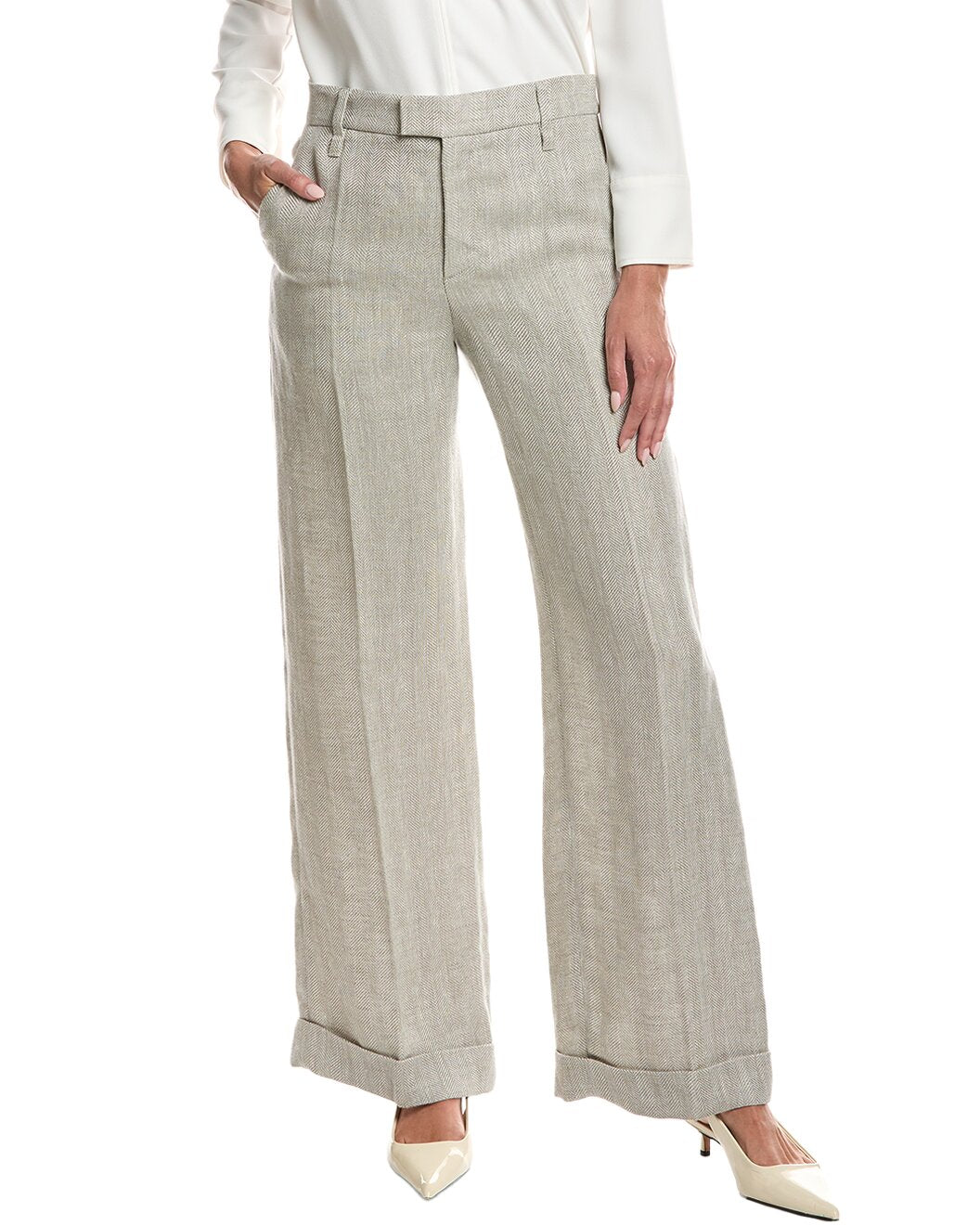 BRUNELLO CUCINELLI WOMEN'S LIGHT BEIGE LINEN TROUSERS