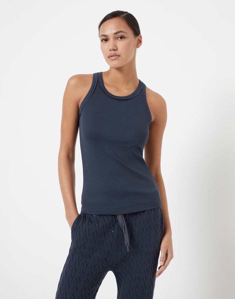 BRUNELLO CUCINELLI WOMEN'S DARK BLUE SLEEVELESS SHIRT