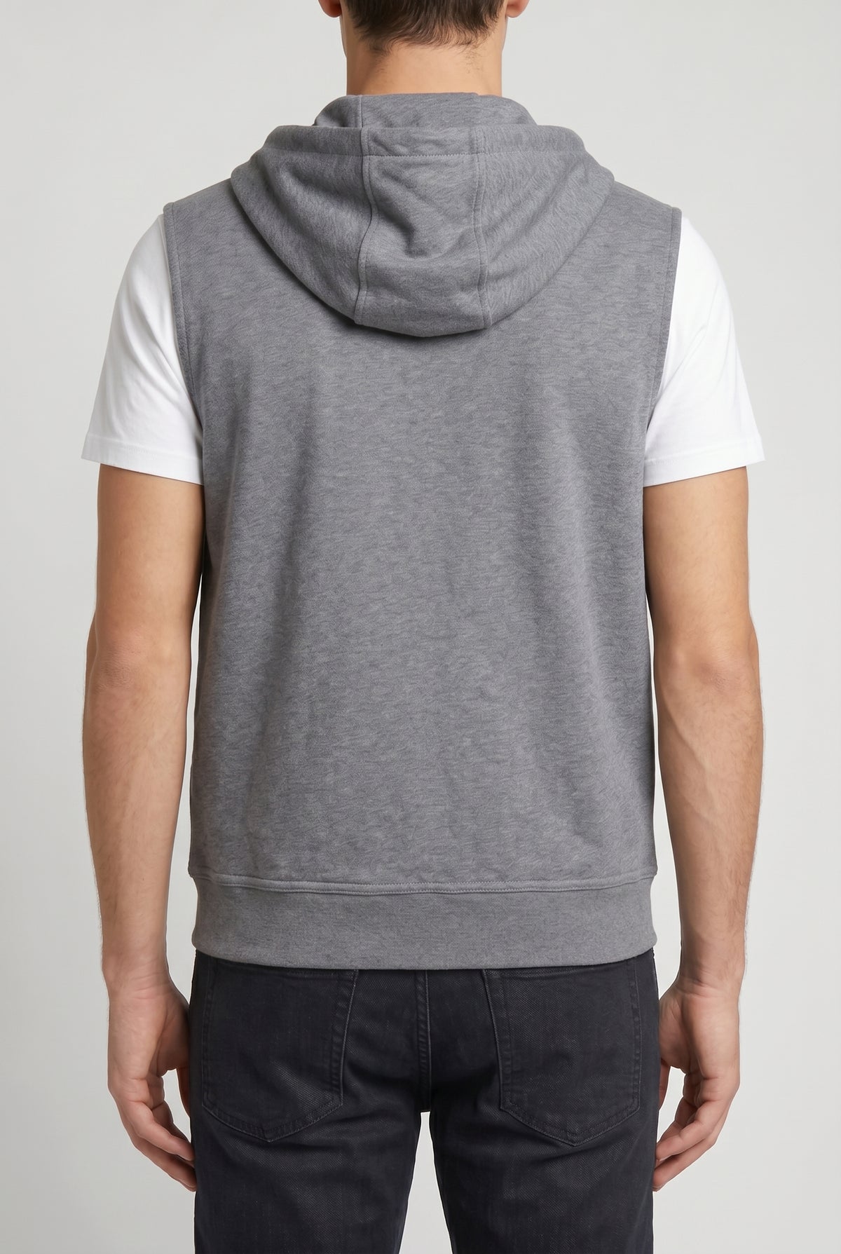 BRUNELLO CUCINELLI MEN'S GREY SLEEVELESS ZIP HOODIE