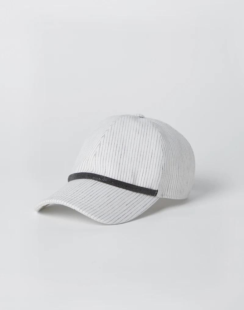 BRUNELLO CUCINELLI WOMEN'S WHITE STRIPED LINEN HAT