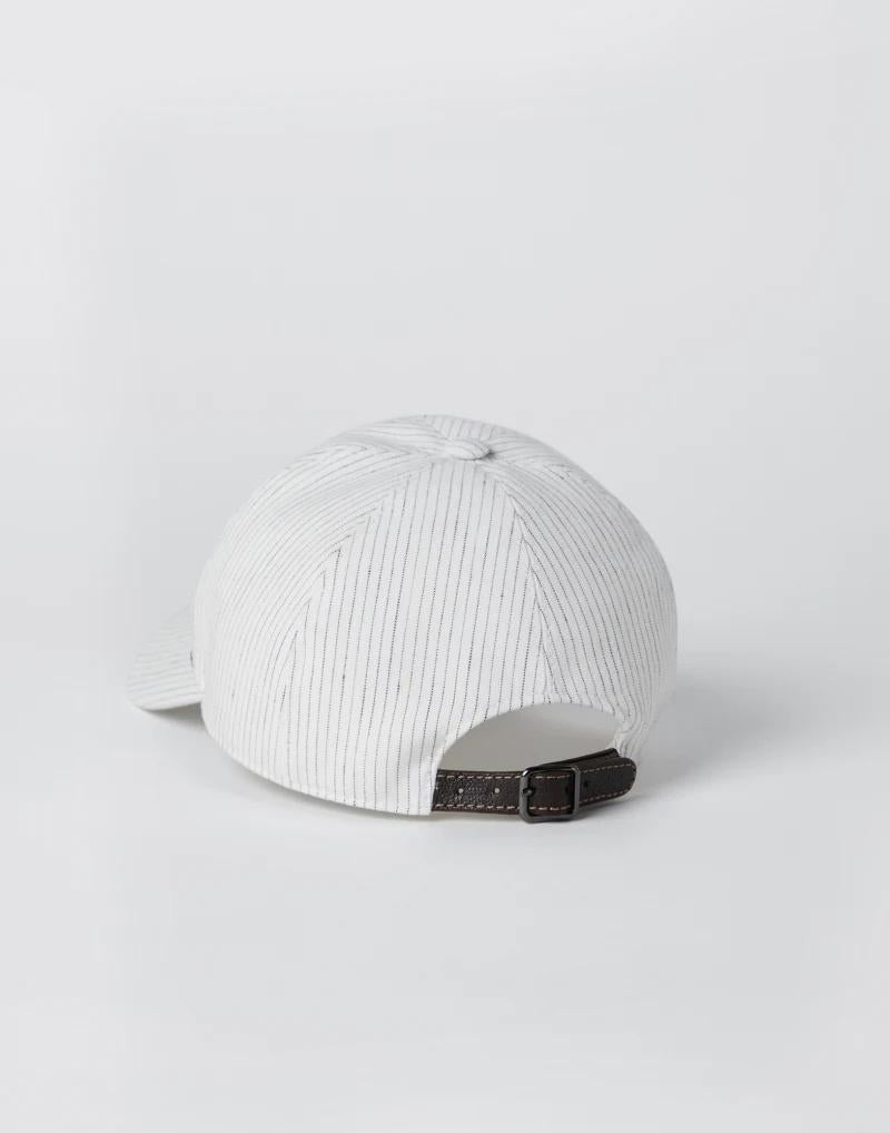 BRUNELLO CUCINELLI WOMEN'S WHITE STRIPED LINEN HAT