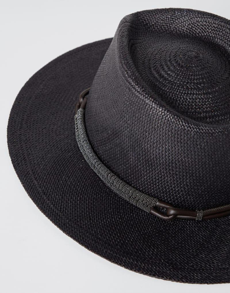 BRUNELLO CUCINELLI WOMEN'S BLACK STRAW FEDORA HAT
