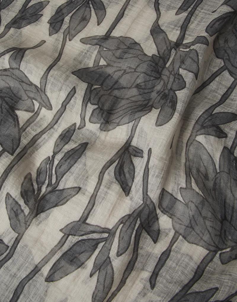 BRUNELLO CUCINELLI WOMEN'S BEIGE LINEN FLORAL SCARF