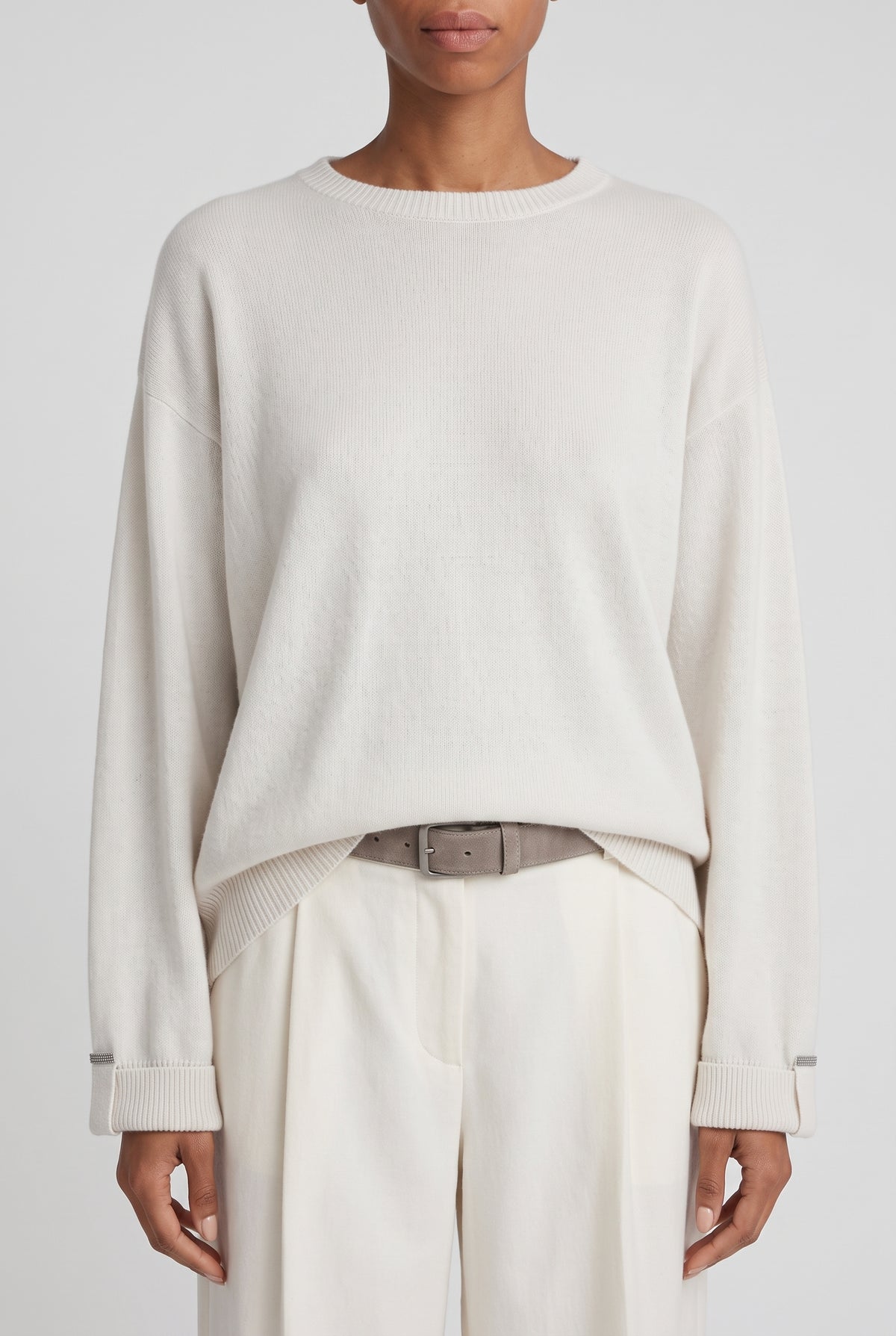 BRUNELLO CUCINELLI WOMEN'S WHITE WOOL RELAXED SWEATER