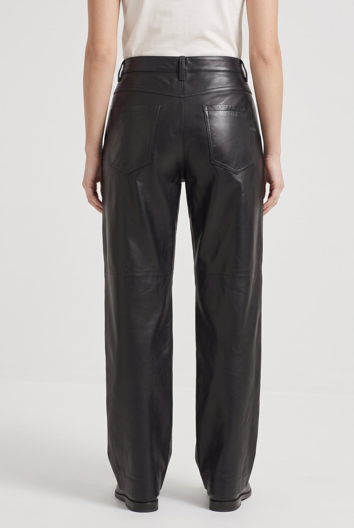 BRUNELLO CUCINELLI WOMEN'S BLACK LEATHER WIDE TROUSERS