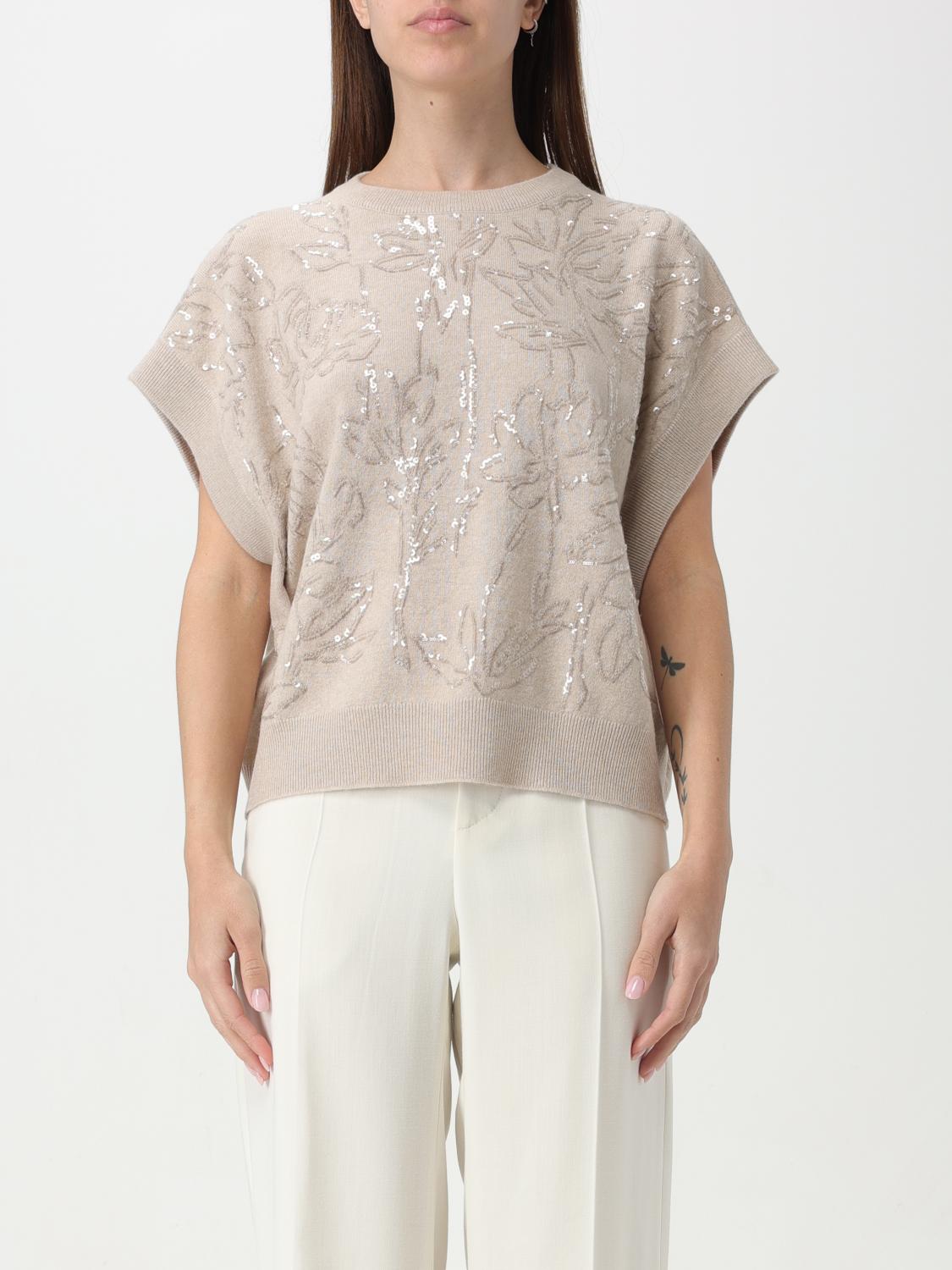 BRUNELLO CUCINELLI WOMEN'S BEIGE WOOL SILK SWEATER
