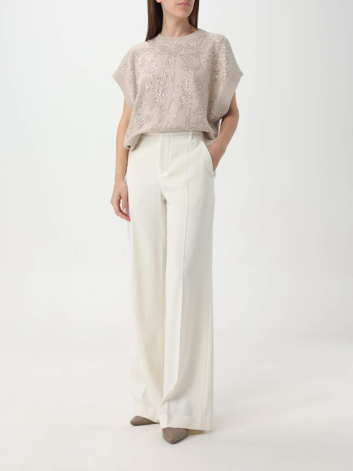 BRUNELLO CUCINELLI WOMEN'S BEIGE WOOL SILK SWEATER