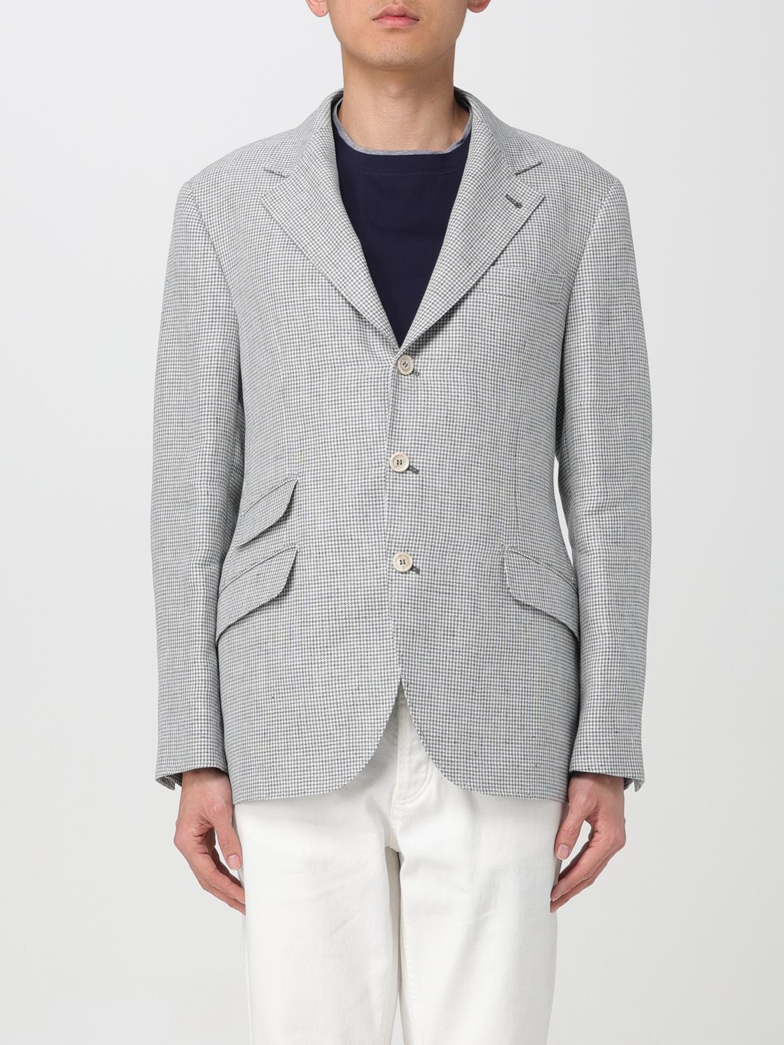 BRUNELLO CUCINELLI MEN'S LIGHT GREY LINEN JACKET
