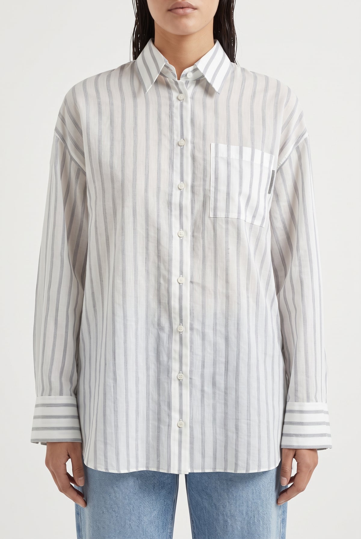 BRUNELLO CUCINELLI WOMEN'S WHITE STRIPED OVERSIZED SHIRT