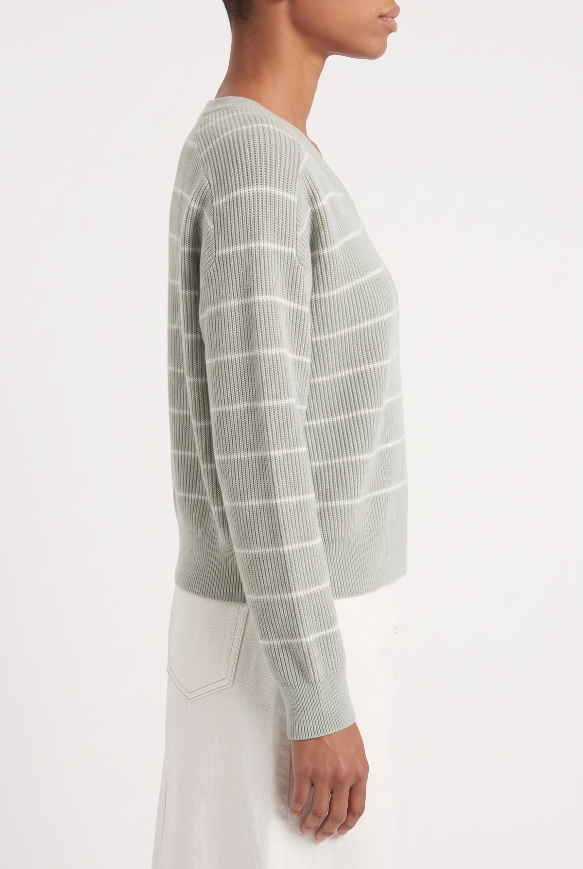 BRUNELLO CUCINELLI WOMEN'S LIGHT GREEN STRIPED SWEATER
