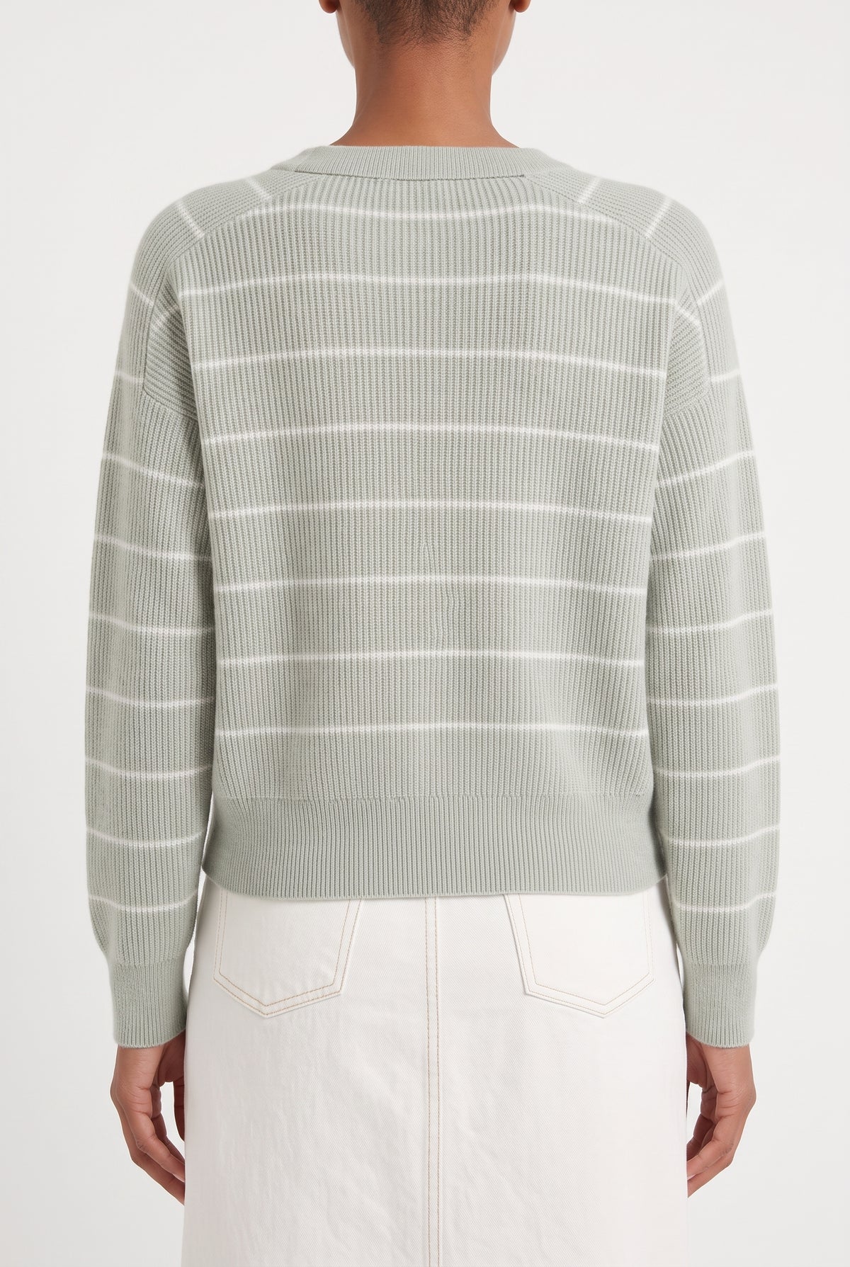 BRUNELLO CUCINELLI WOMEN'S LIGHT GREEN STRIPED SWEATER