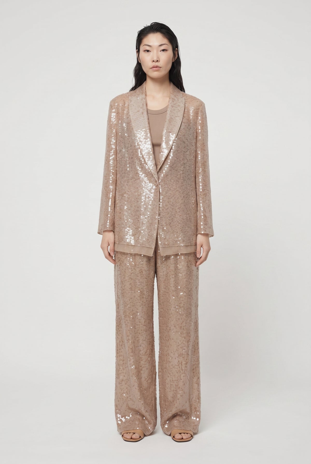 BRUNELLO CUCINELLI WOMEN'S LIGHT BROWN SILK SUIT