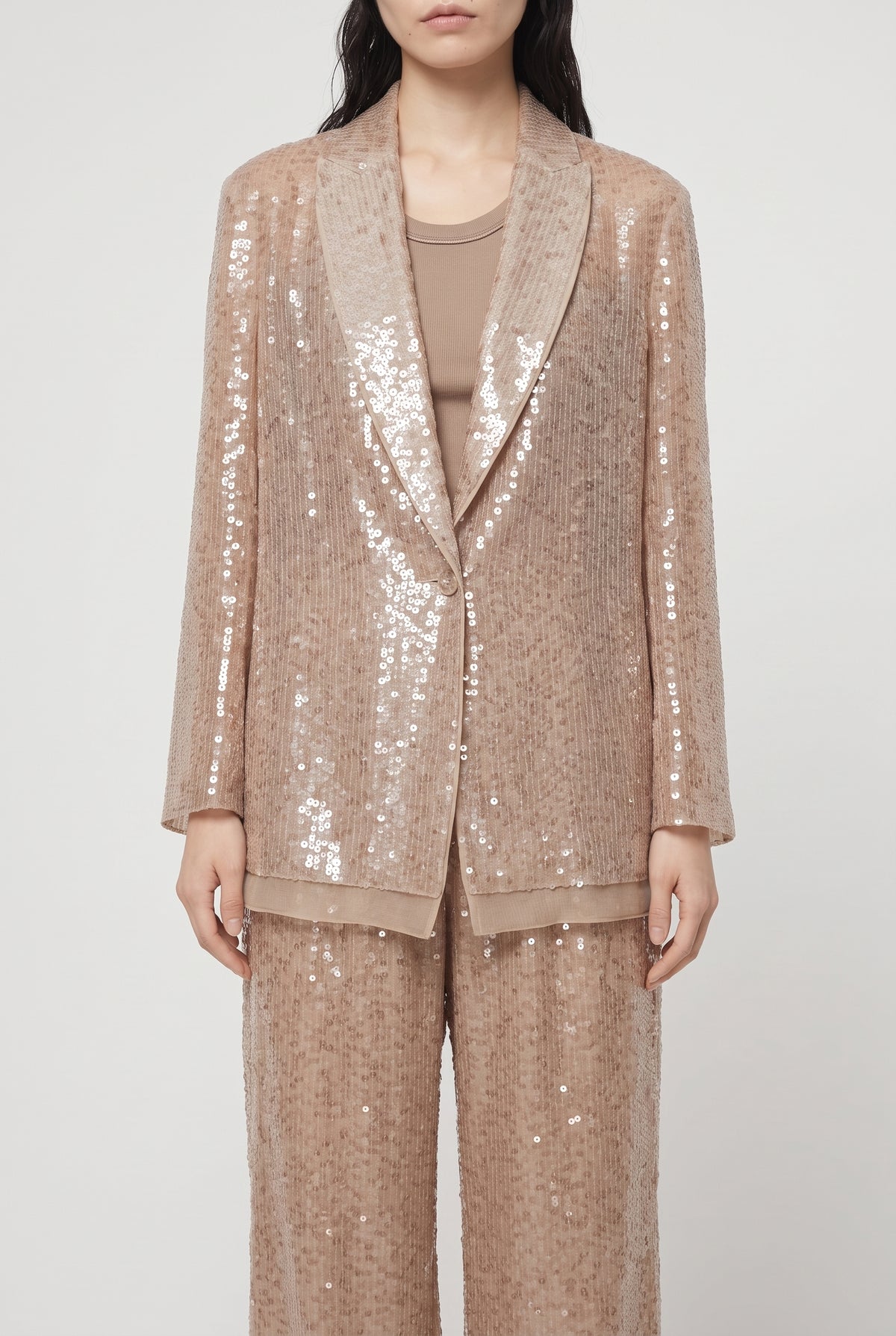 BRUNELLO CUCINELLI WOMEN'S LIGHT BROWN SILK SUIT