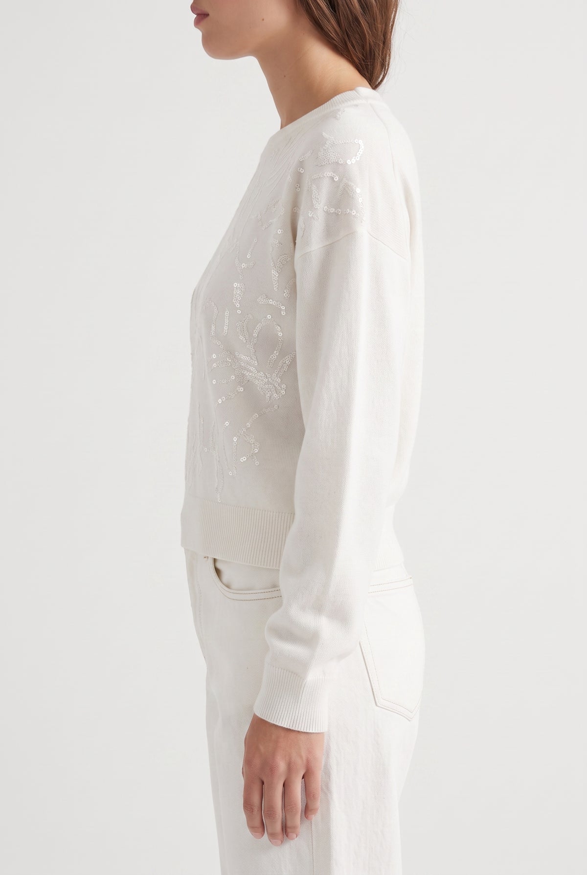 BRUNELLO CUCINELLI WOMEN'S WHITE WOOL SILK SWEATER