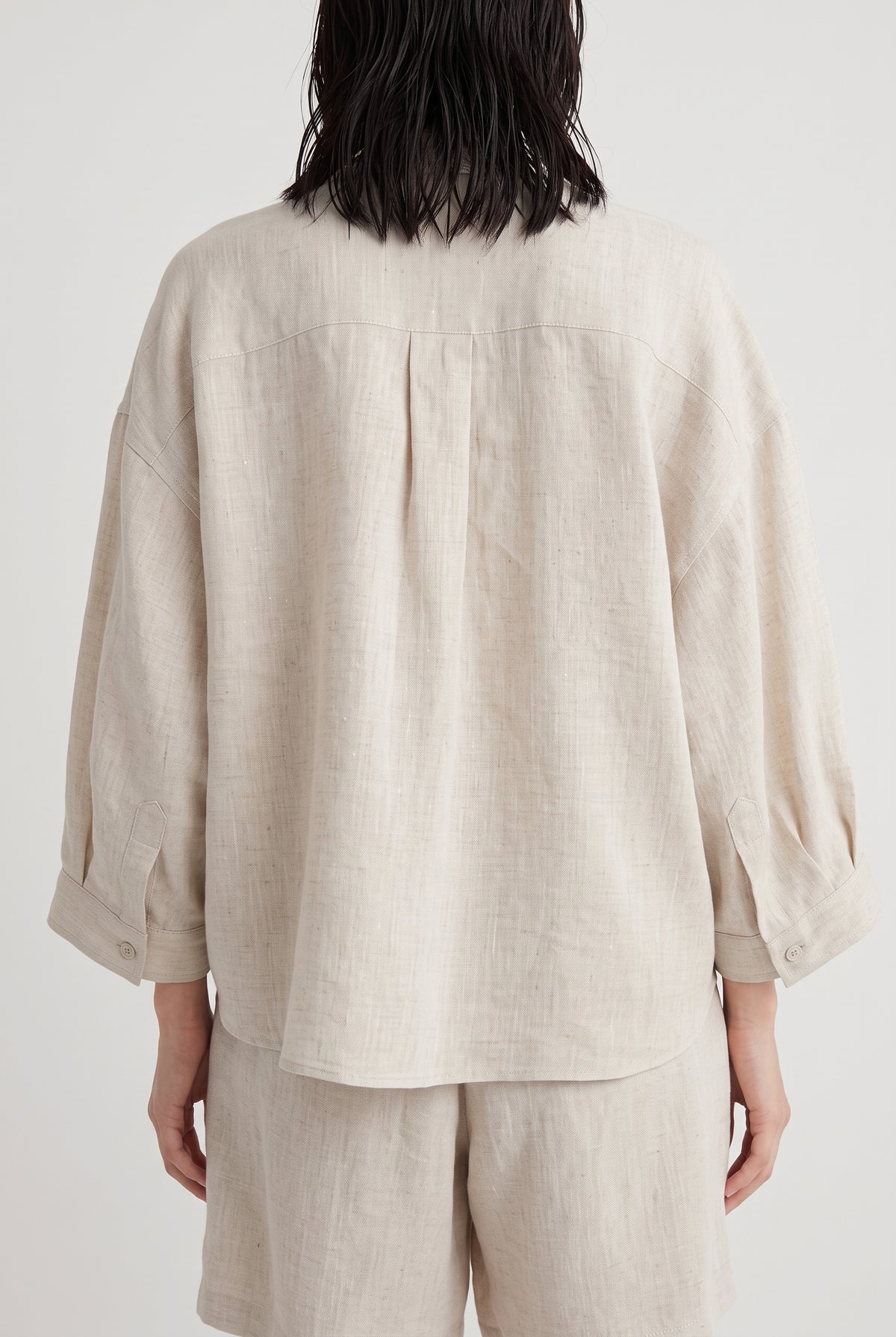 BRUNELLO CUCINELLI WOMEN'S NATURAL LINEN OVERSIZED SHIRT
