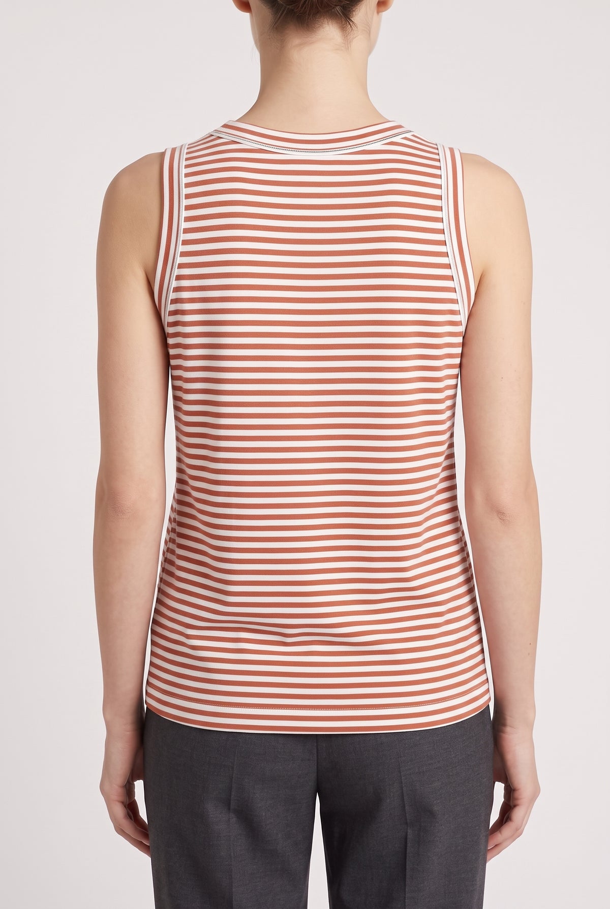 BRUNELLO CUCINELLI WOMEN'S RUST STRIPED COTTON TANK SHIRT