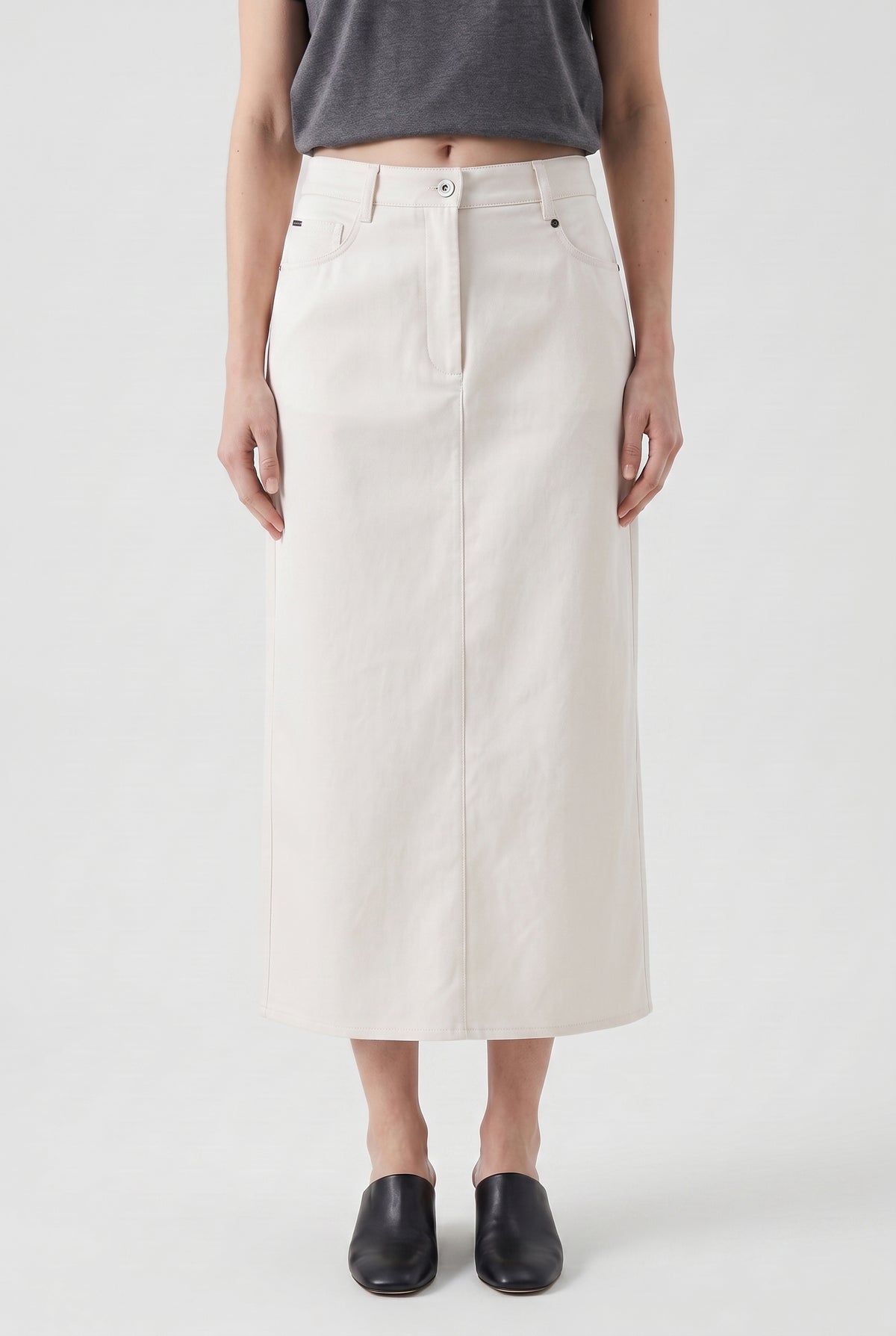 BRUNELLO CUCINELLI WOMEN'S OFF WHITE STRAIGHT COTTON SKIRT