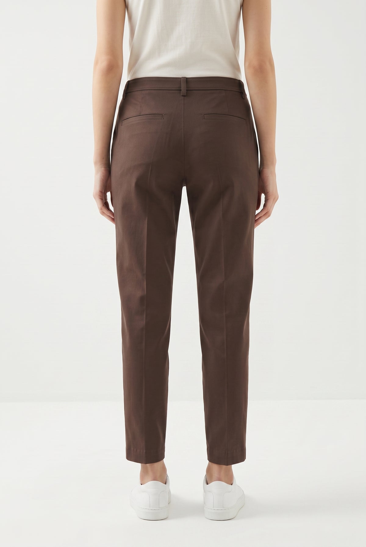 BRUNELLO CUCINELLI WOMEN'S BROWN TAILORED COTTON TROUSERS