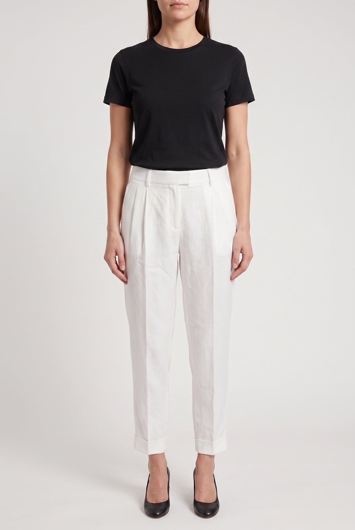 BRUNELLO CUCINELLI WOMEN'S WHITE LINEN BLEND TROUSERS