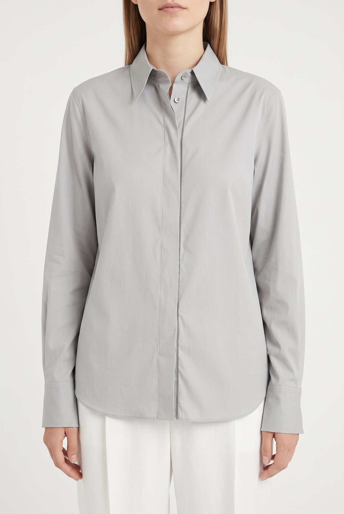 BRUNELLO CUCINELLI WOMEN'S LIGHT GREY CLASSIC SHIRT