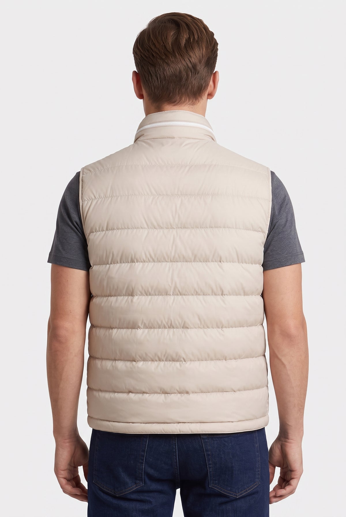 BRUNELLO CUCINELLI MEN'S BEIGE QUILTED PADDED VEST