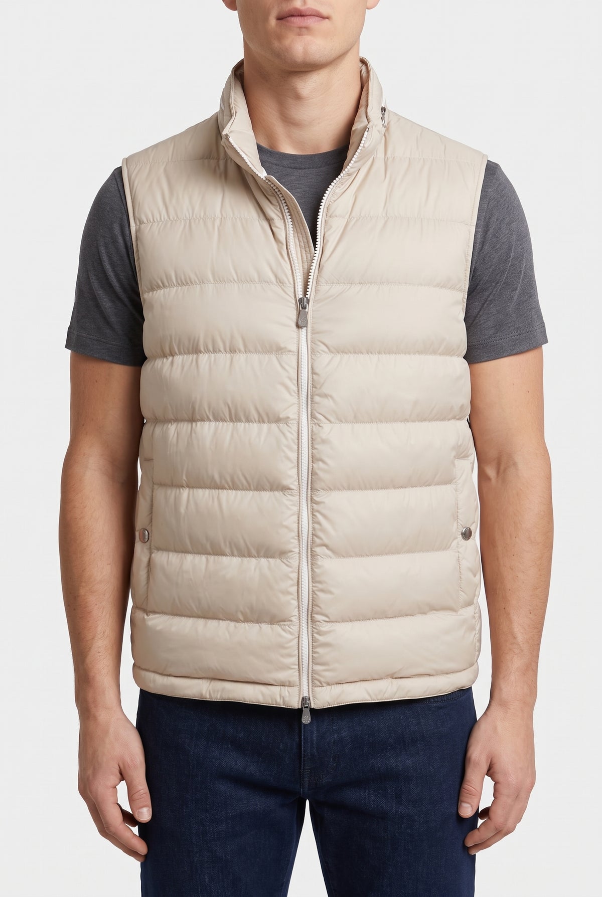 BRUNELLO CUCINELLI MEN'S BEIGE QUILTED PADDED VEST