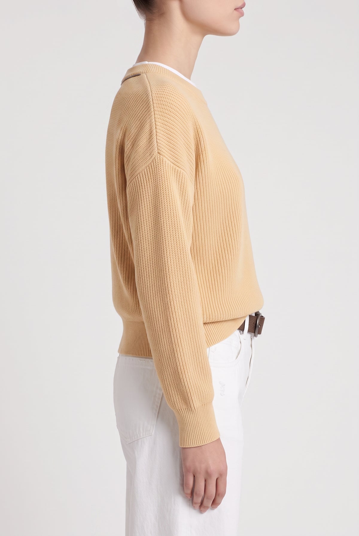 BRUNELLO CUCINELLI WOMEN'S LIGHT YELLOW RIBBED SWEATER