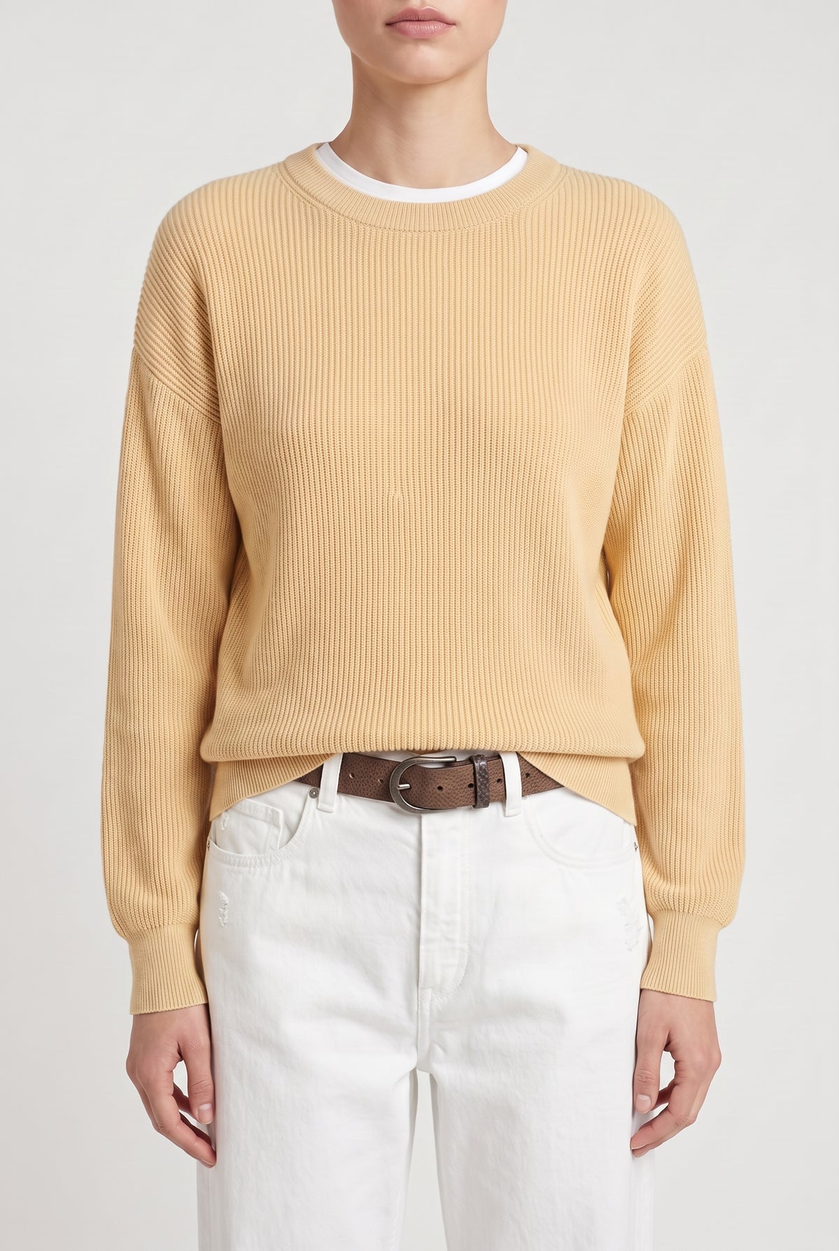 BRUNELLO CUCINELLI WOMEN'S LIGHT YELLOW RIBBED SWEATER