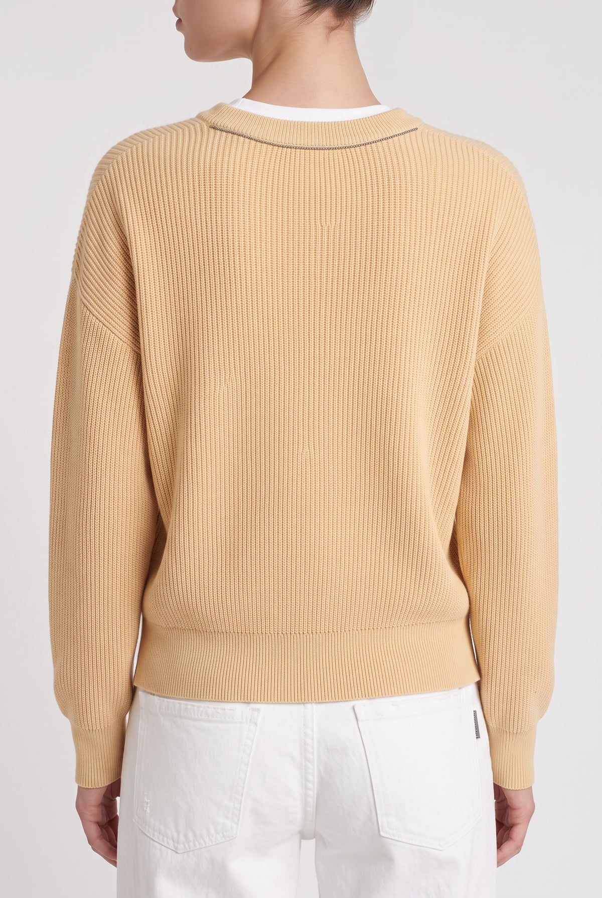 BRUNELLO CUCINELLI WOMEN'S LIGHT YELLOW RIBBED SWEATER