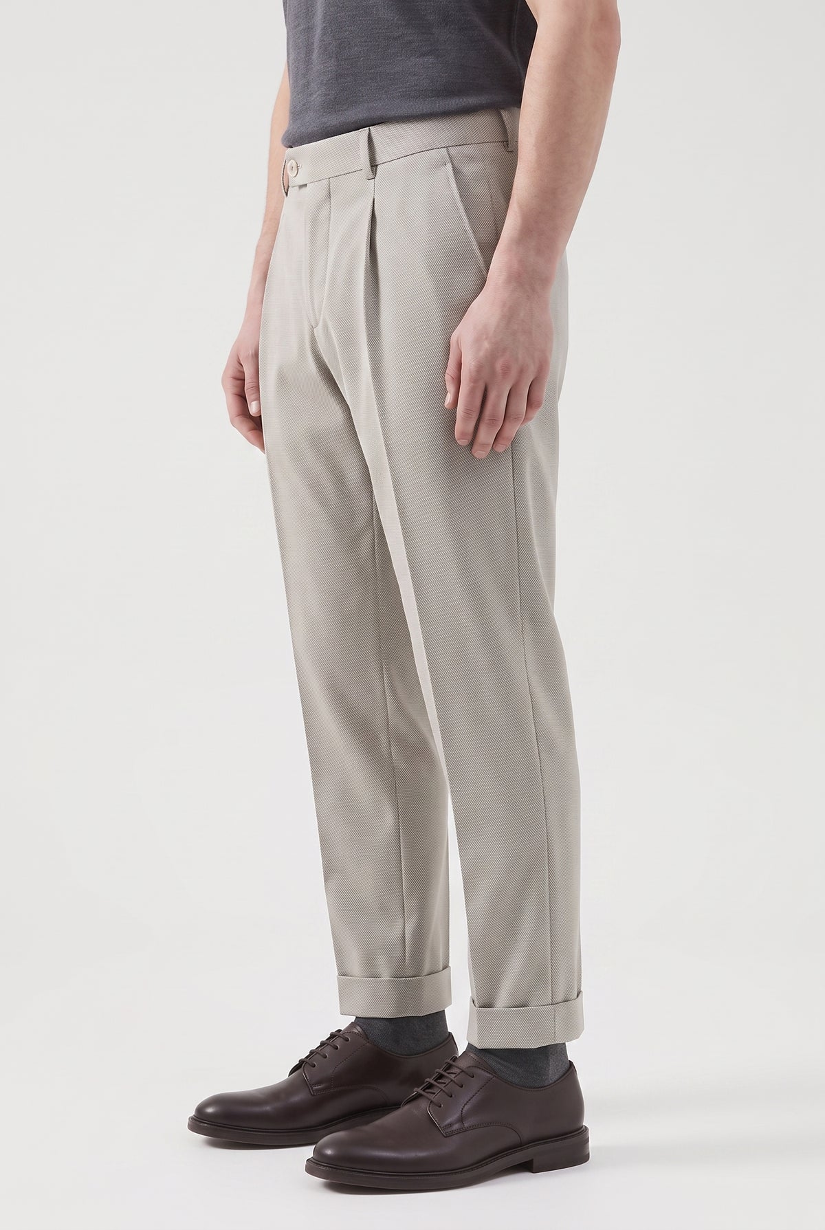 BRUNELLO CUCINELLI MEN'S LIGHT BEIGE TAILORED TROUSERS