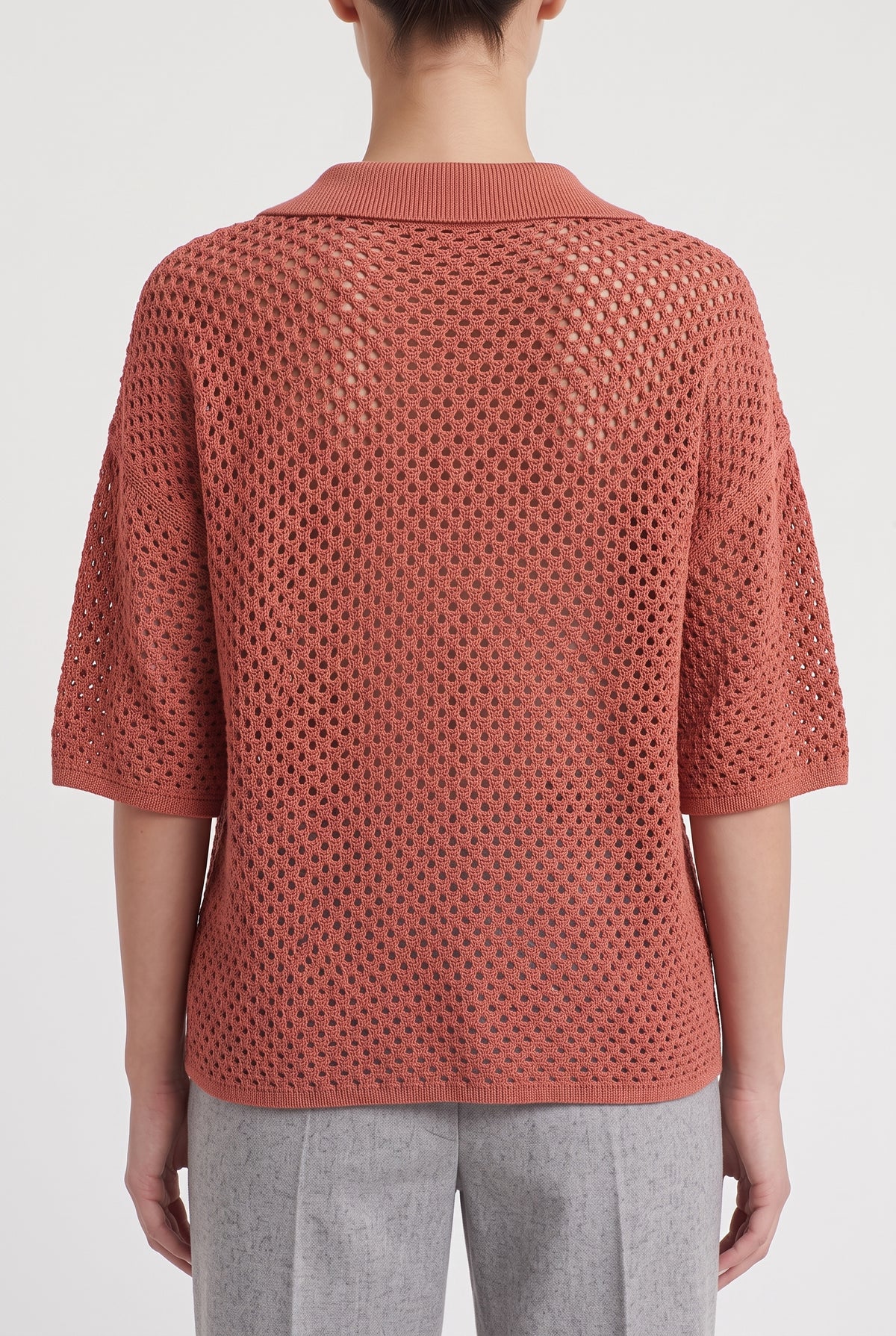 BRUNELLO CUCINELLI WOMEN'S RUST OPENWORK COTTON SWEATER