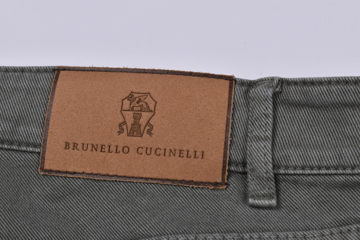 BRUNELLO CUCINELLI MEN'S SAGE COTTON TRADITIONAL TROUSERS