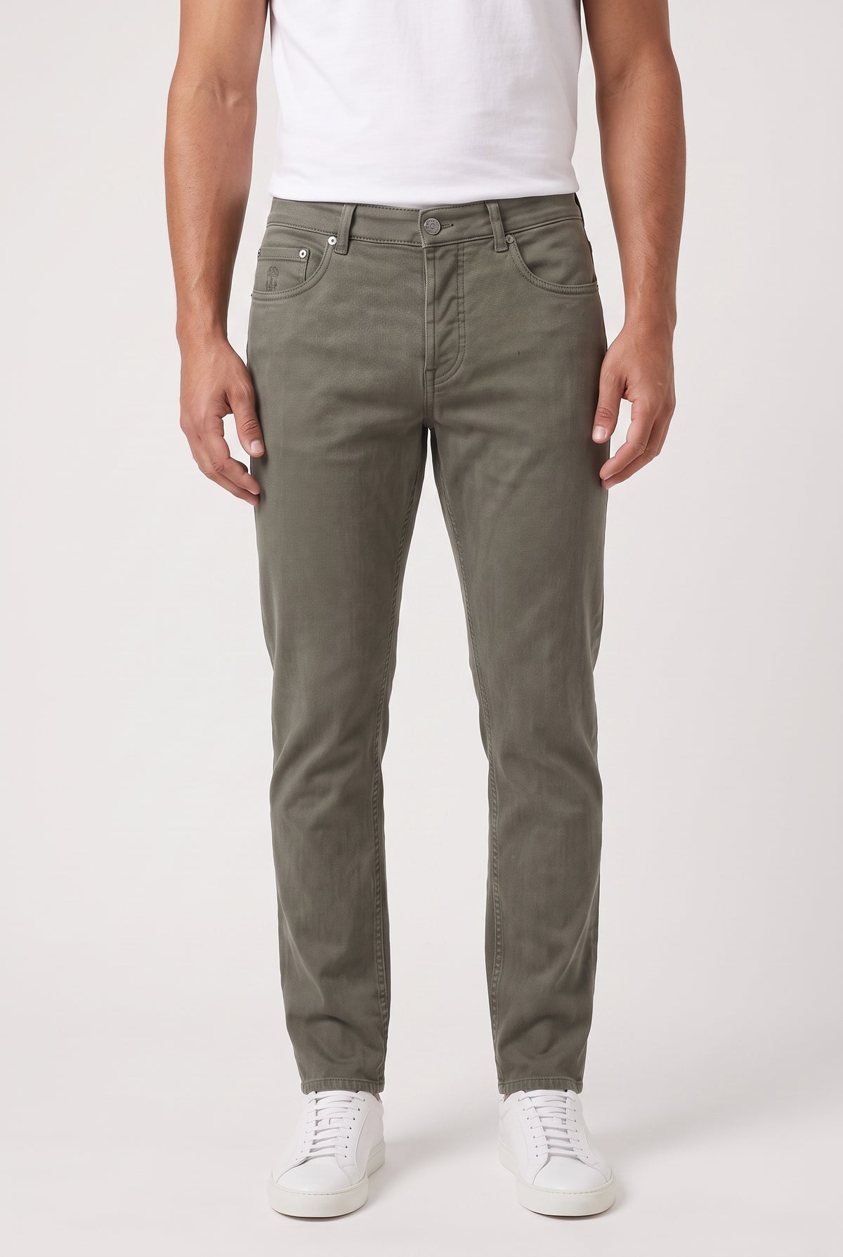 BRUNELLO CUCINELLI MEN'S SAGE COTTON TRADITIONAL TROUSERS