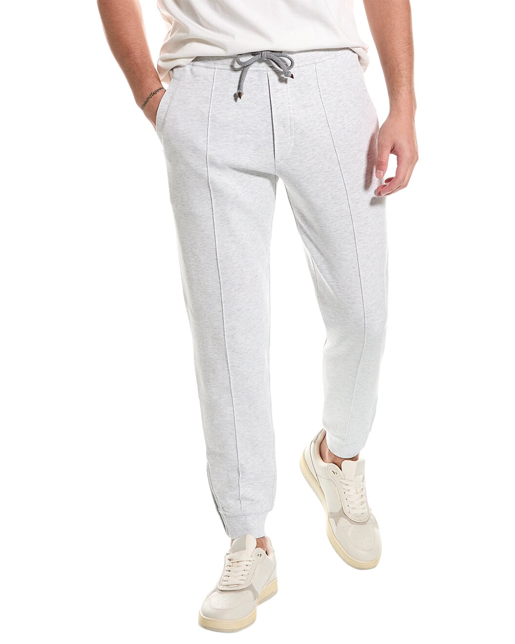 BRUNELLO CUCINELLI MEN'S LIGHT GREY COTTON TROUSERS