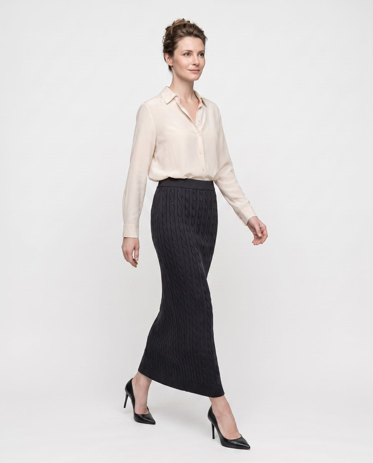 BRUNELLO CUCINELLI WOMEN'S BLACK CABLE KNIT SKIRT