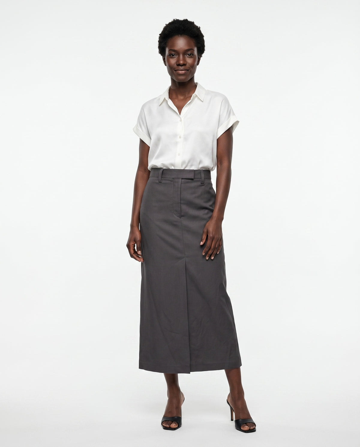BRUNELLO CUCINELLI WOMEN'S CHARCOAL LINEN BLEND SKIRT