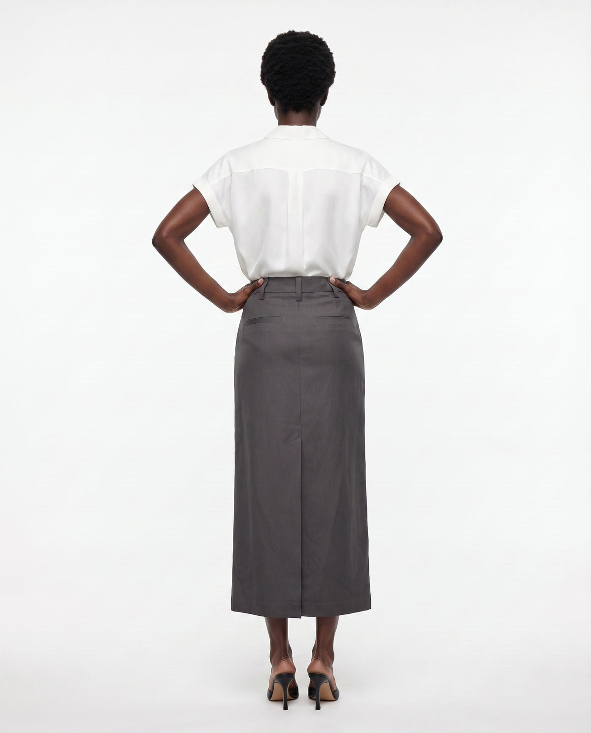 BRUNELLO CUCINELLI WOMEN'S CHARCOAL LINEN BLEND SKIRT