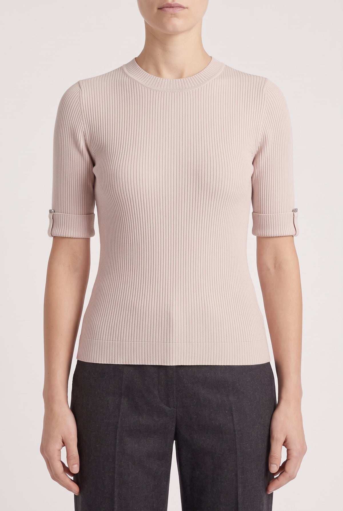 BRUNELLO CUCINELLI WOMEN'S LIGHT PINK RIBBED SHIRT