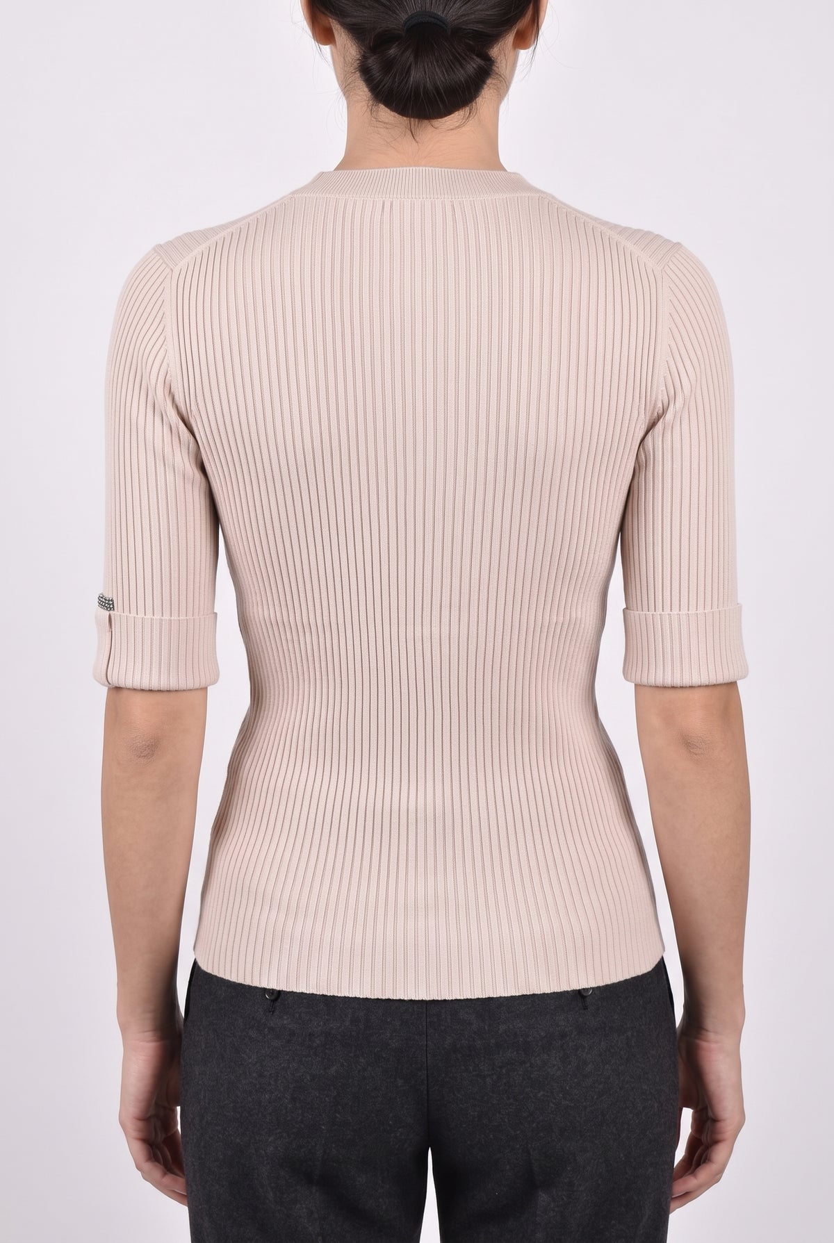 BRUNELLO CUCINELLI WOMEN'S LIGHT PINK RIBBED SHIRT