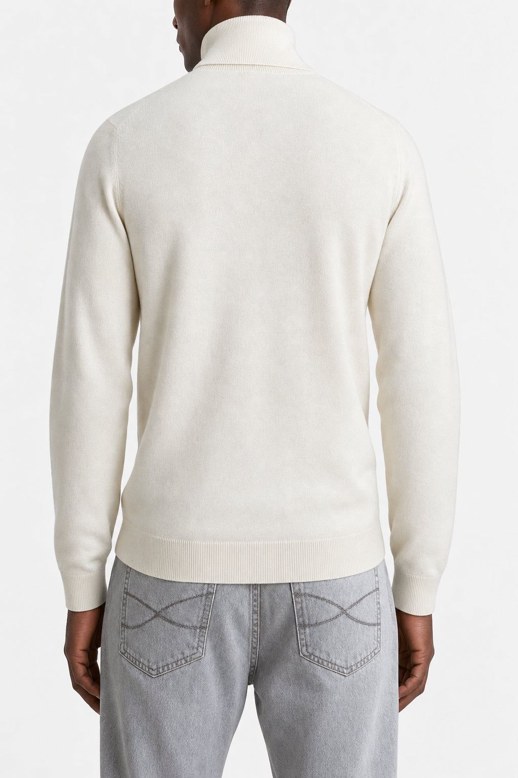 BRUNELLO CUCINELLI MEN'S IVORY WOOL TURTLENECK SWEATER