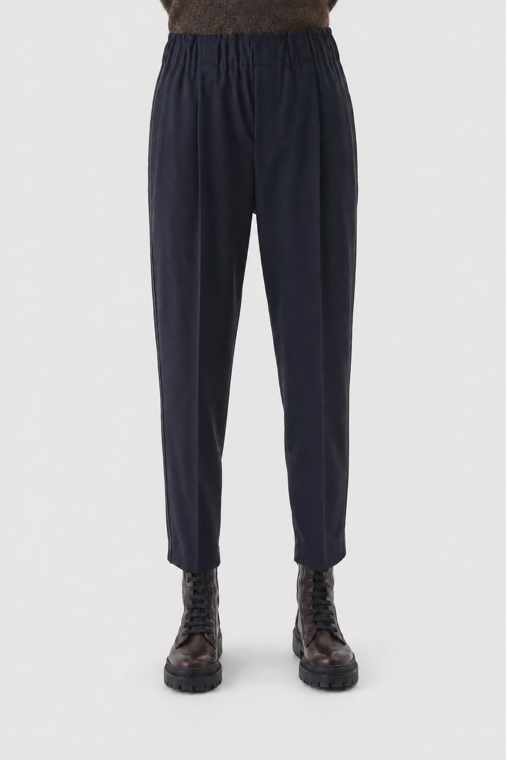 BRUNELLO CUCINELLI WOMEN'S NAVY WOOL BLEND TROUSERS