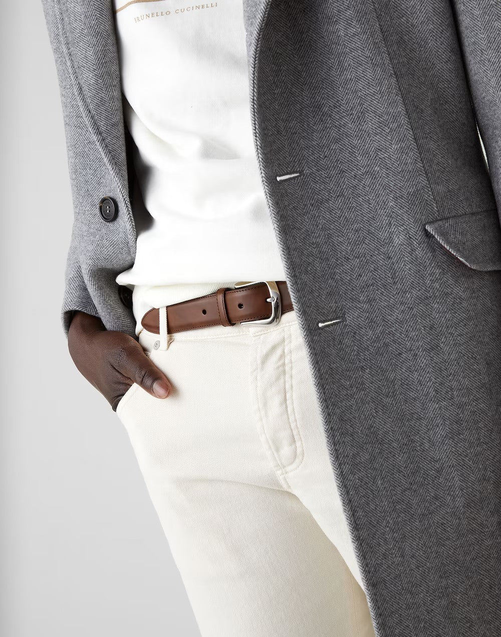 BRUNELLO CUCINELLI MEN'S BROWN LEATHER BELT