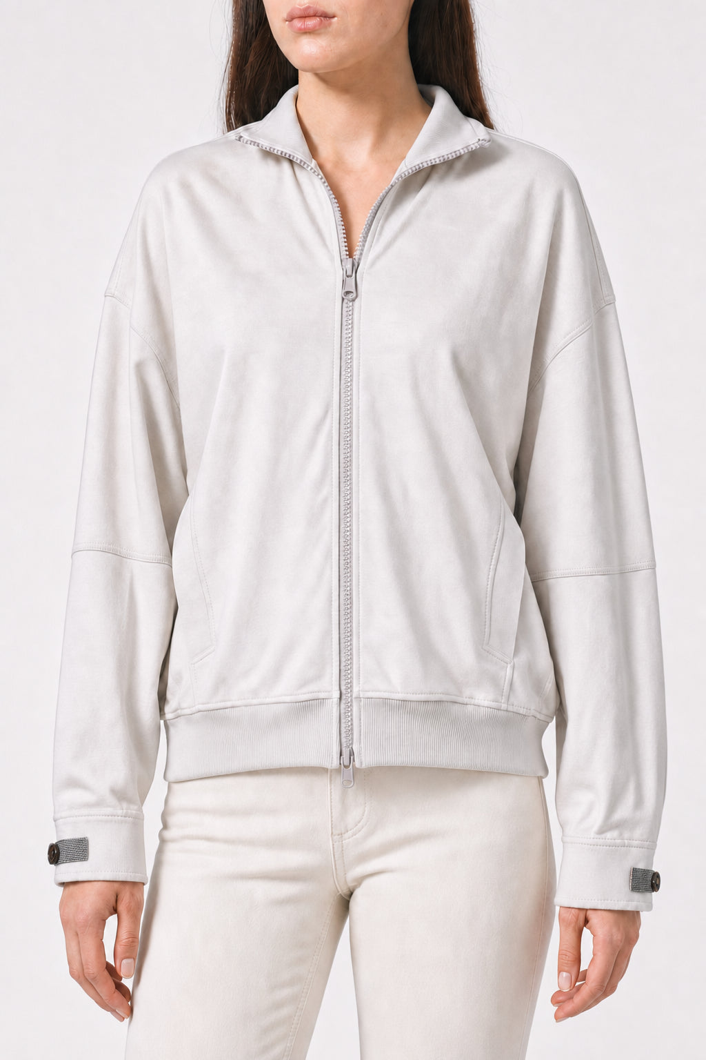 BRUNELLO CUCINELLI WOMEN'S OFF WHITE ZIP UP SWEATER