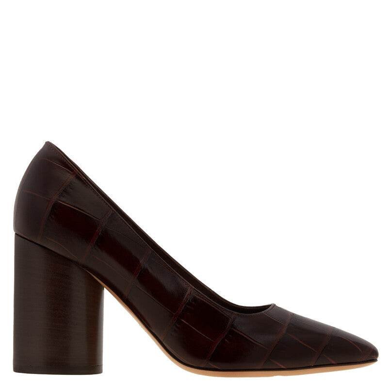 FERRAGAMO WOMEN'S BROWN CALF PRINT SHOES