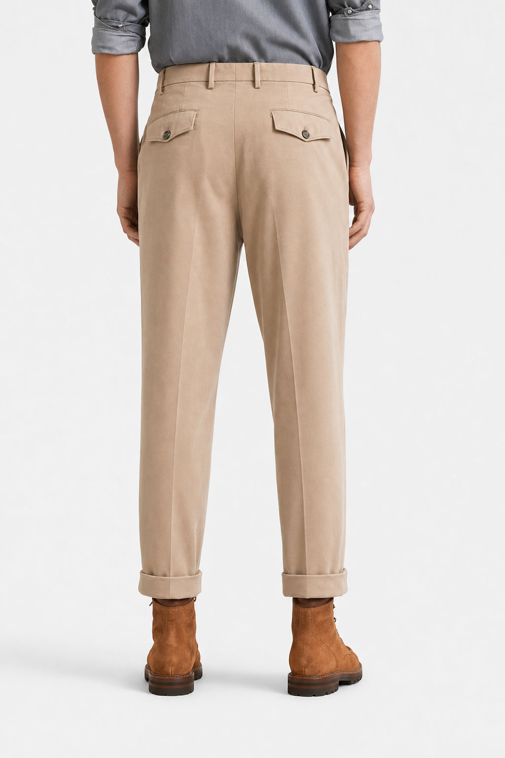 BRUNELLO CUCINELLI MEN'S BEIGE COTTON PLEATED TROUSERS