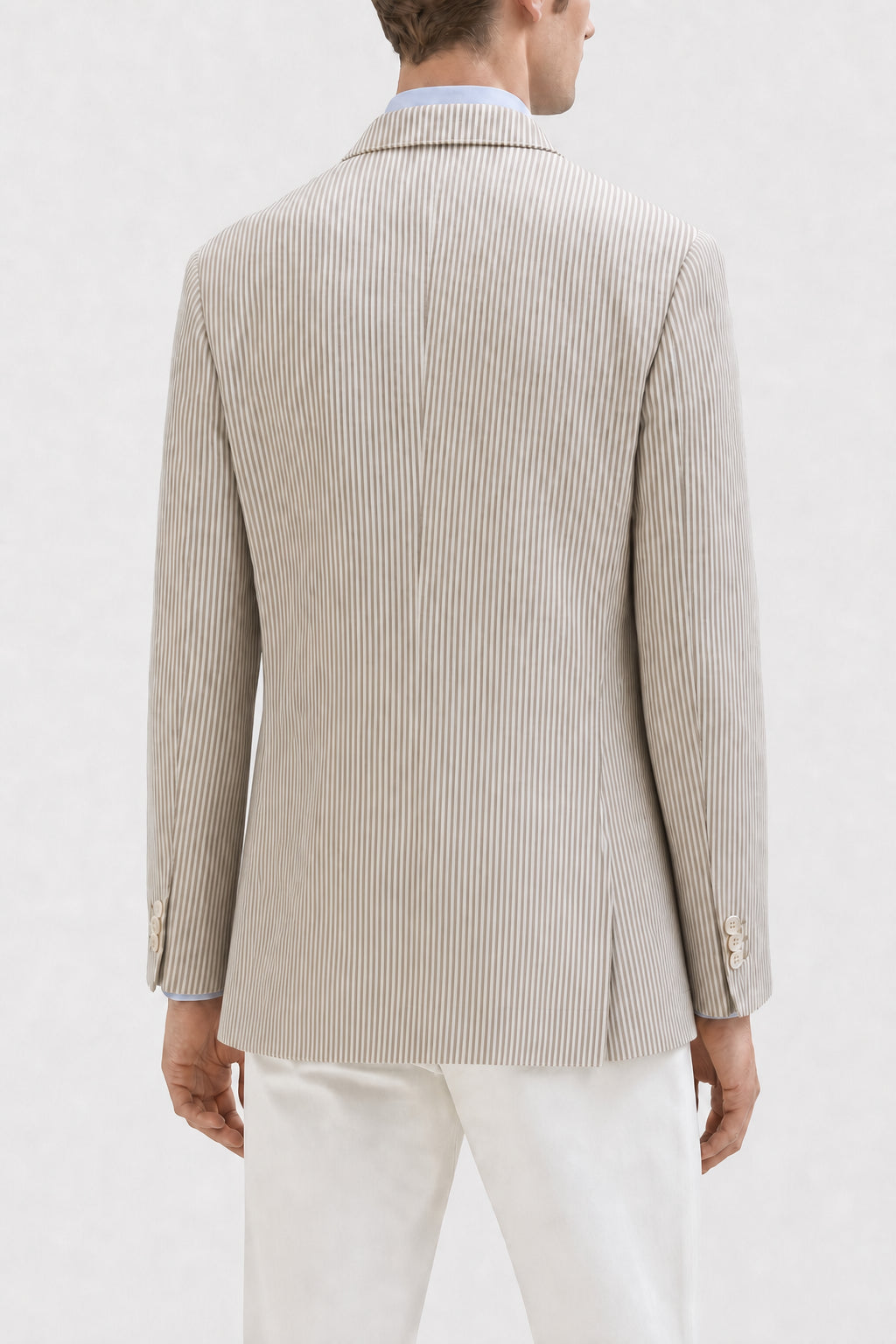 BRUNELLO CUCINELLI MEN'S BEIGE LINEN WOOL STRIPED BLAZER