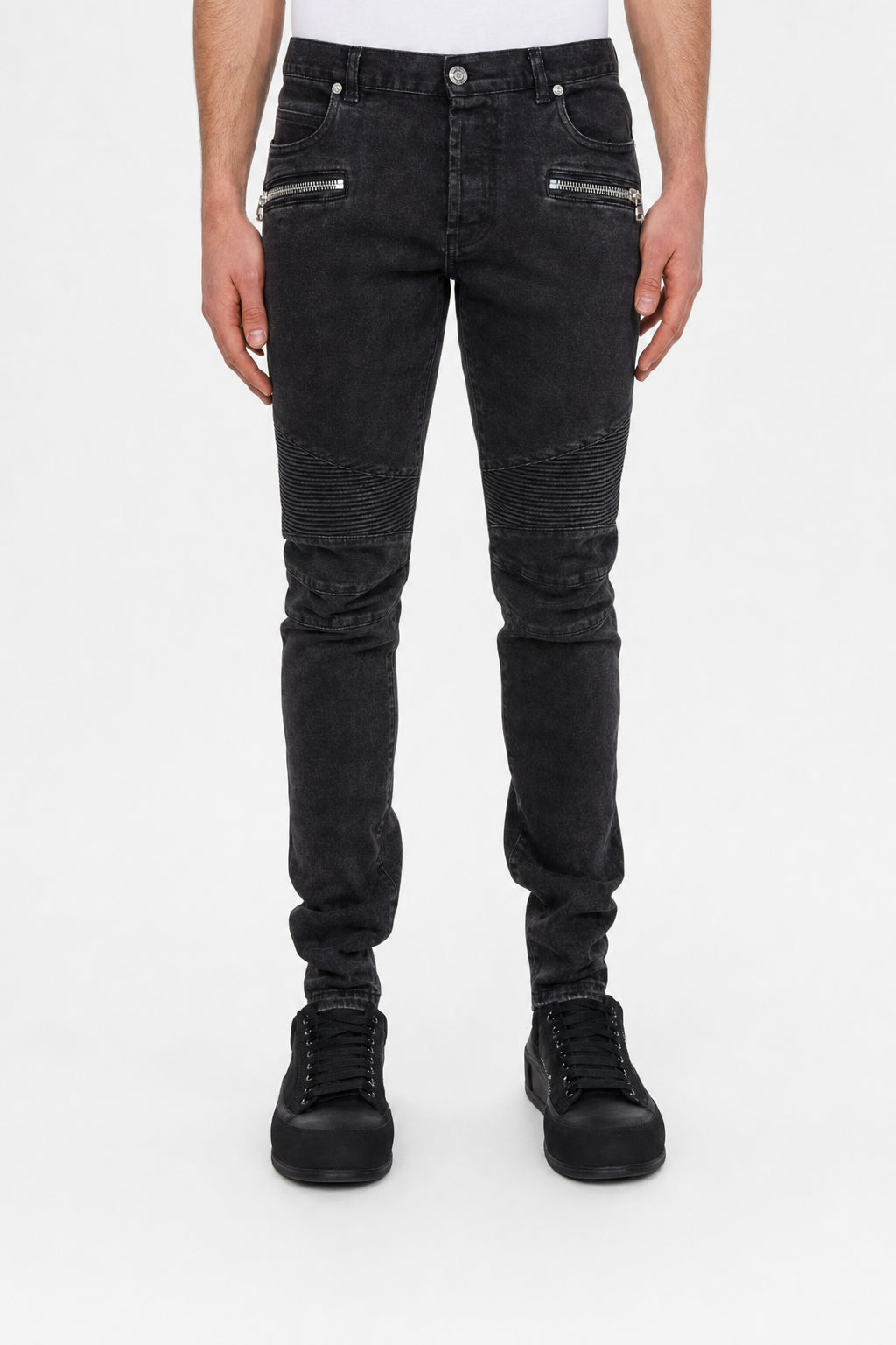 BALMAIN MEN'S WASHED BLACK SLIM JEANS