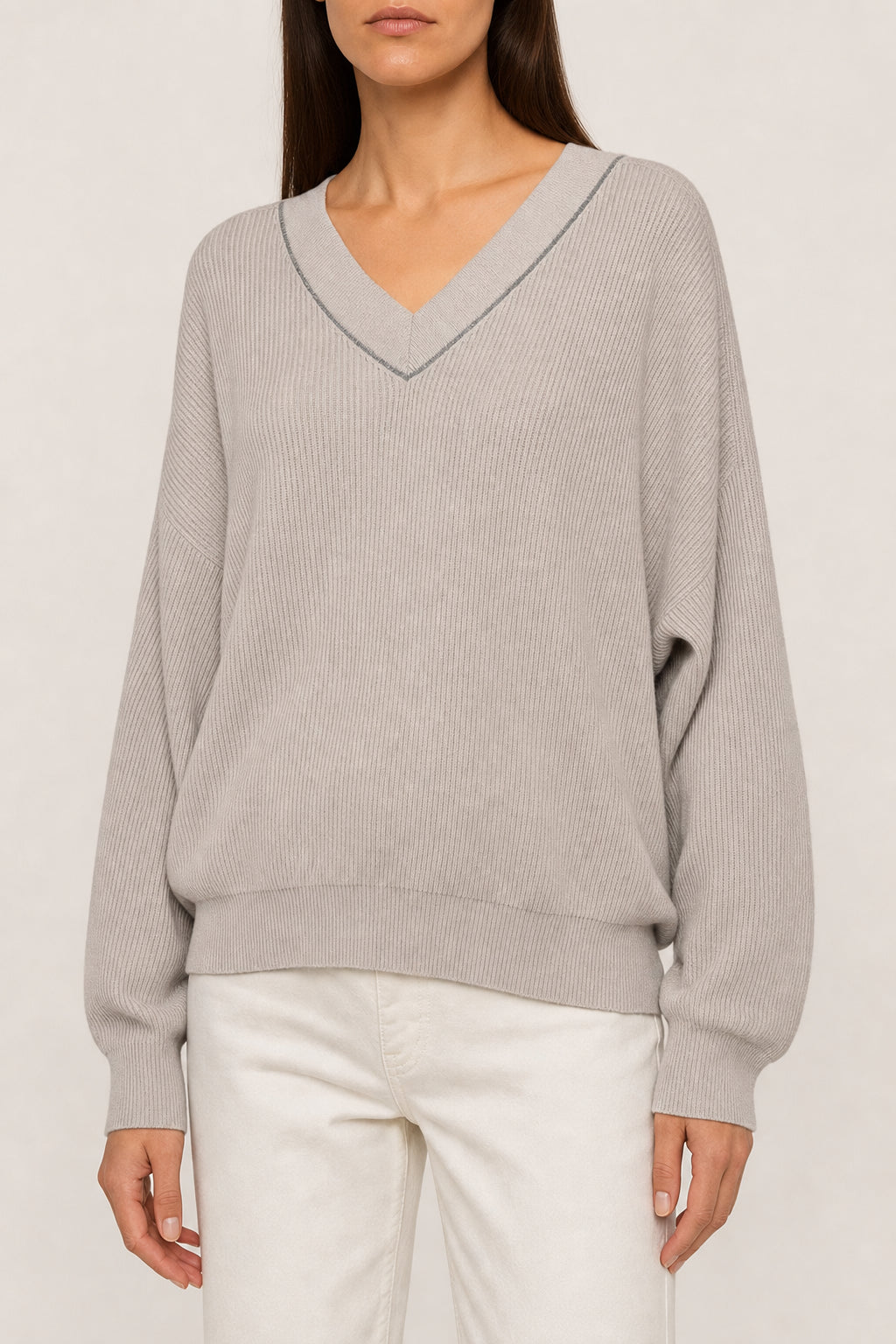 BRUNELLO CUCINELLI WOMEN'S QUARZO COTTON V NECK SWEATER